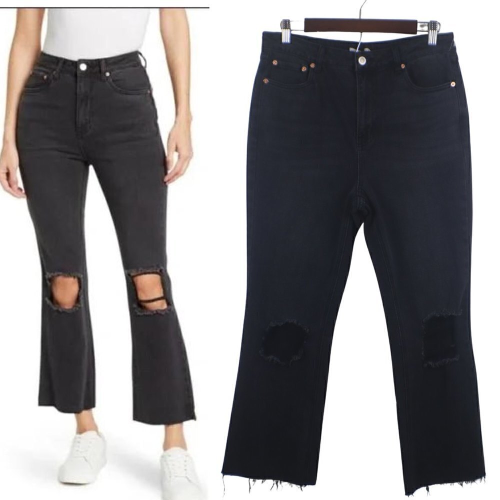 Avec Les Filles Women Size 29 Black Distressed Kick Flare Denim Cotton NEW Jeans - Picture 3 of 12